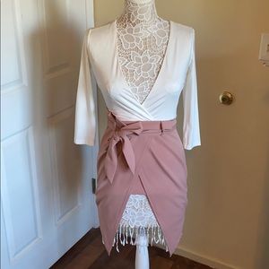 Three Quarter Sleeve Faux Wrap Dress